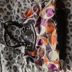 Coach bag silk and leather large graphic bag abstract c pattern